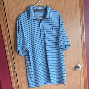 Under Armour Men's Light Blue Polo with Black Stripes